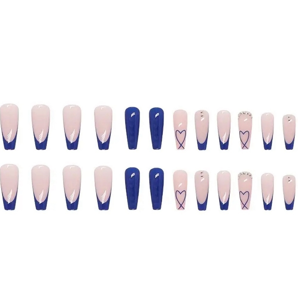 24pcs Glossy Long Ballerina Blue French Tip Press On Nails - Picture 2 of 8